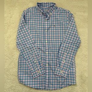 Boys size M (12-14) Vineyard Vines blue and pink Plaid Button Down Shirt